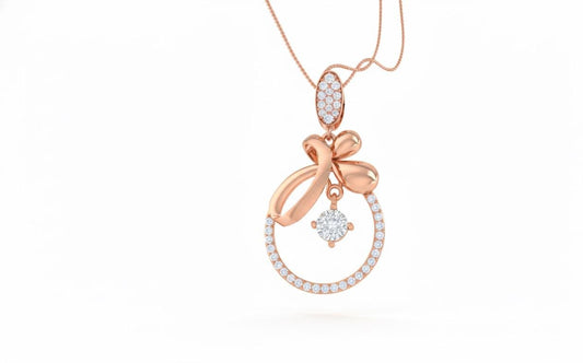 Silver Bow Pendant  Rose Gold Circle, Adjustable Chain Moissanite Necklace