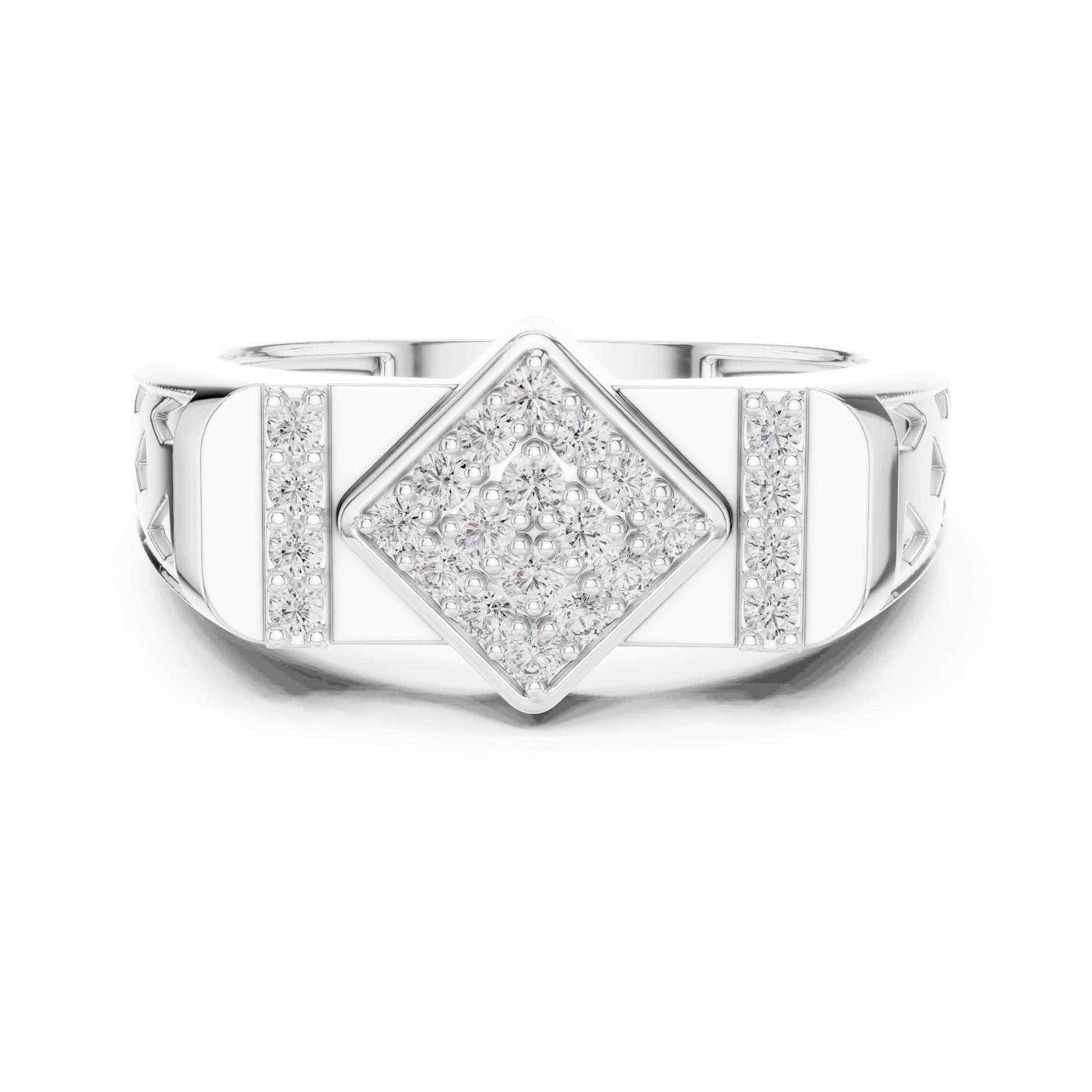Elegant gold and rose gold moissanite diamond engagement ring with intricate band design, perfect for bridal jewelry or gift.