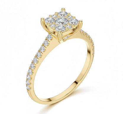 Square Halo CZ Ring | Pavé Band Engagement & Promise Ring | Gold, Rose Gold & Silver
