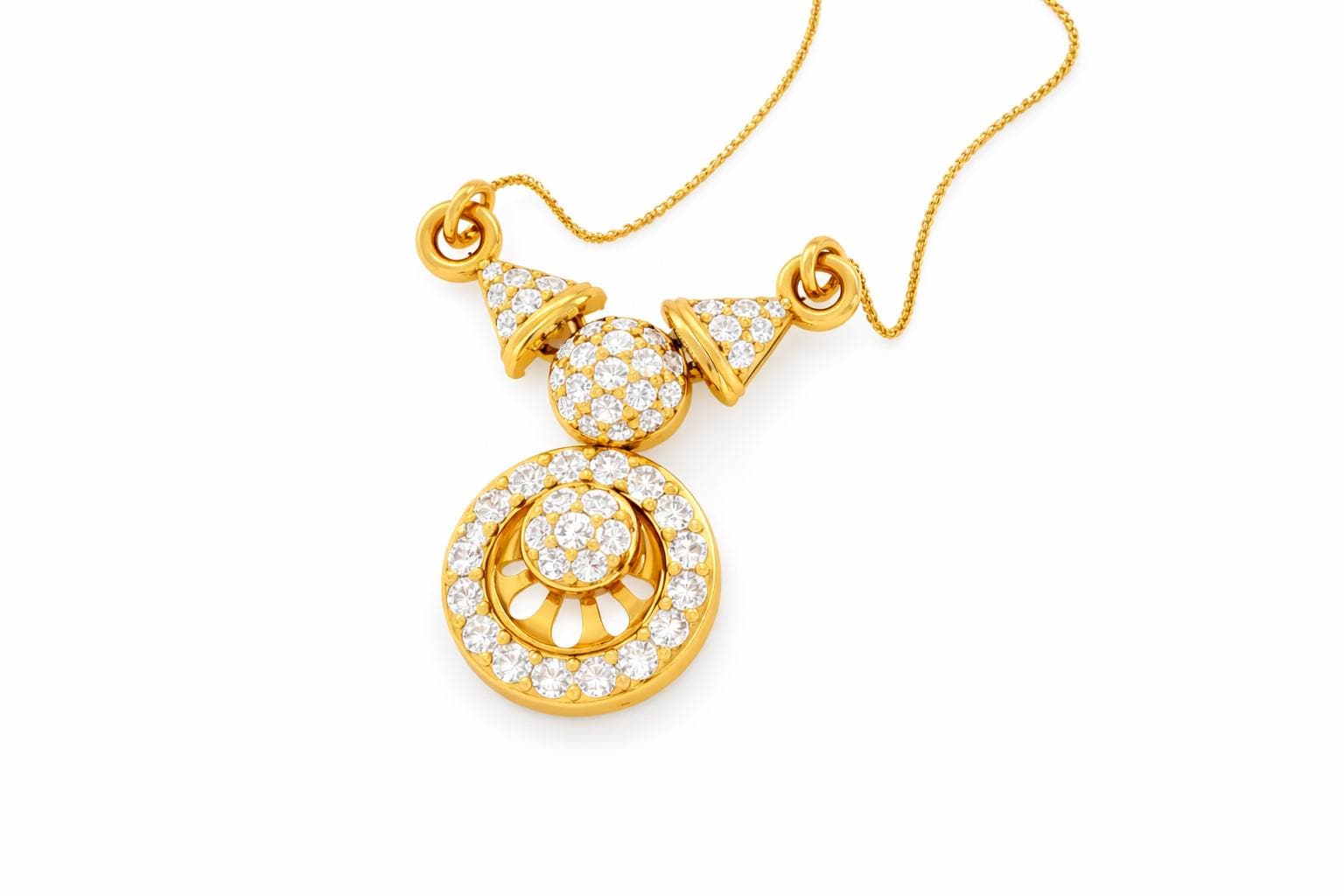 Riora moissanite statement pendant necklace with bridal halo drop design in rose gold and silver for women’s wedding jewelry