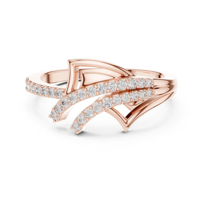 Elegant moissanite diamond wave ring by Riora, minimalist stacking wedding band with dainty design for women.