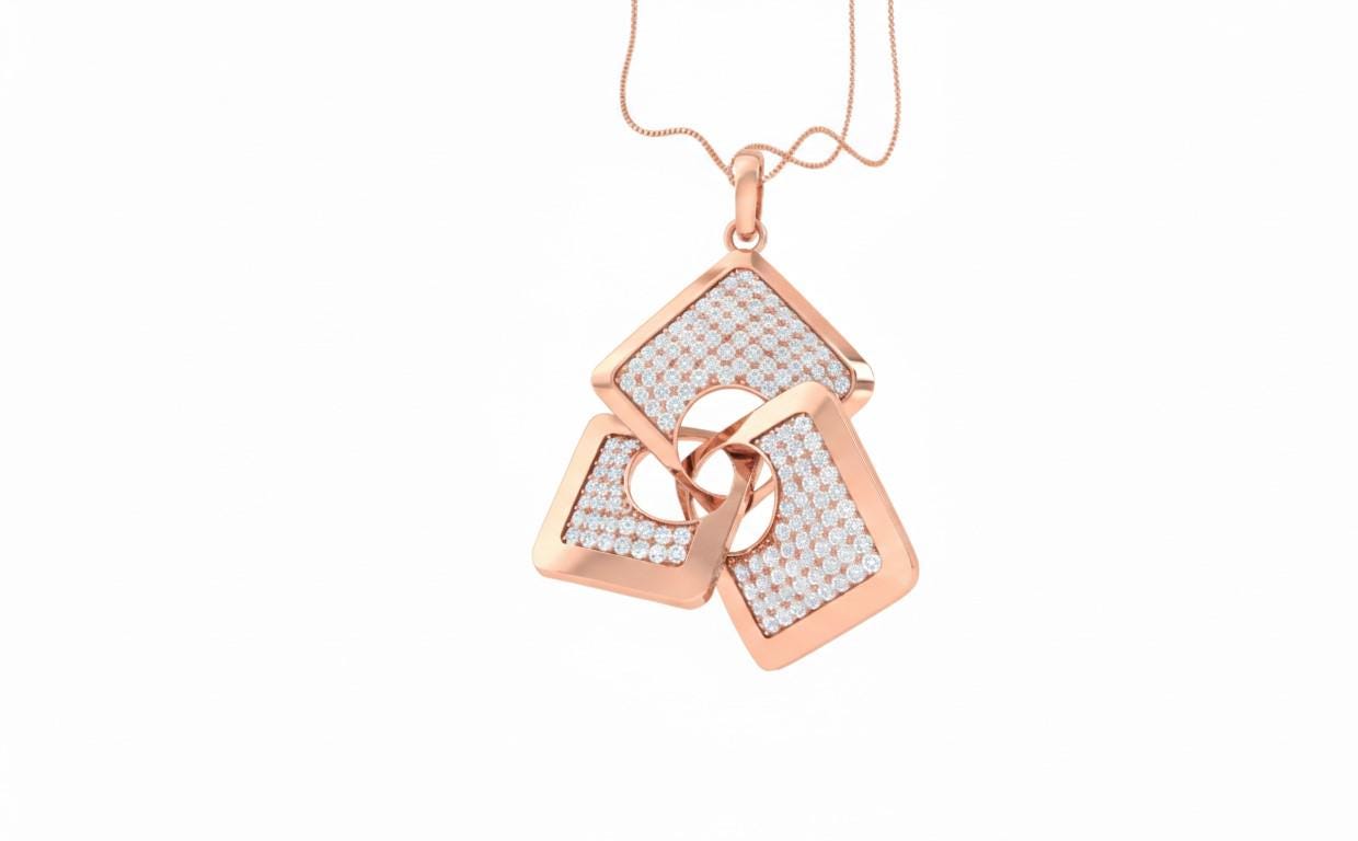 Moissanite Geometric Pendant Gold Rose Silver Statement Jewelry, Hypoallergenic Necklace Modern Luxury Chain