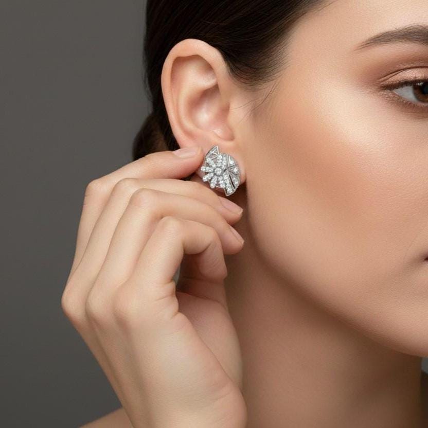 Moissanite Floral Stud Earrings for Women | Gold, Rose Gold & Silver | Bridal & Valentine Gift