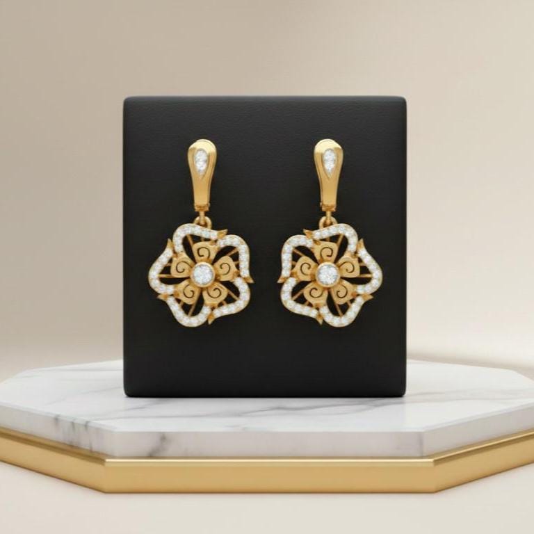 Moissanite Floral Drop Earrings for Women | Gold, Rose Gold & Silver | Bridal & Valentine Gift