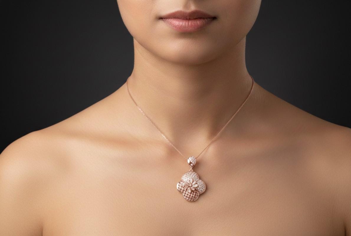 Flower Pendant Necklace – 22 Inch Adjustable Chain Moissanite