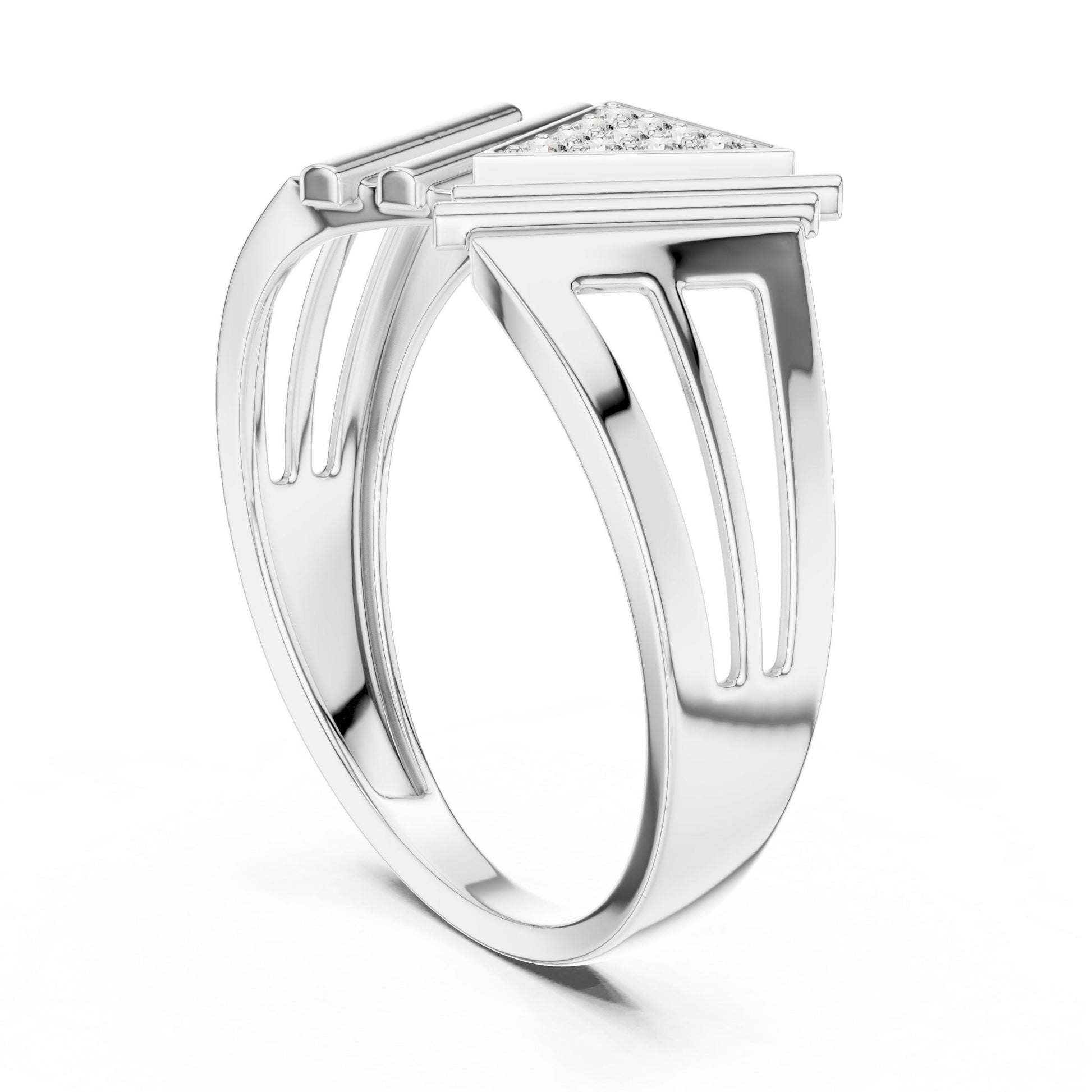 Riora geometric triangle moissanite diamond ring in rose gold, minimalist modern design for women, elegant promise jewelry