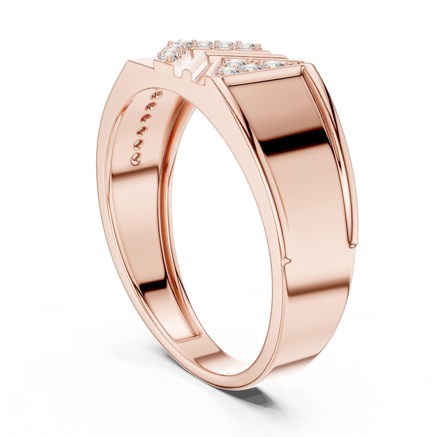 Riora luxury geometric CZ band ring in gold, silver, and rose gold with a statement design, nickel-free wedding gift jewelry