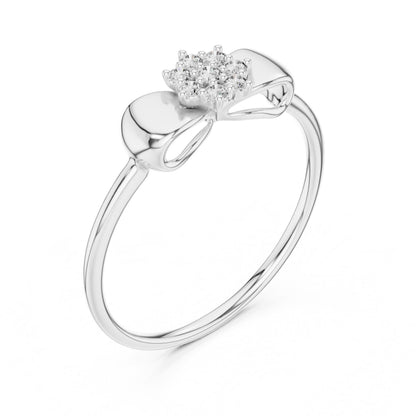 Riora moissanite bow ring with floral cluster design, minimalist bridal jewelry, dainty promise band, elegant and feminine style
