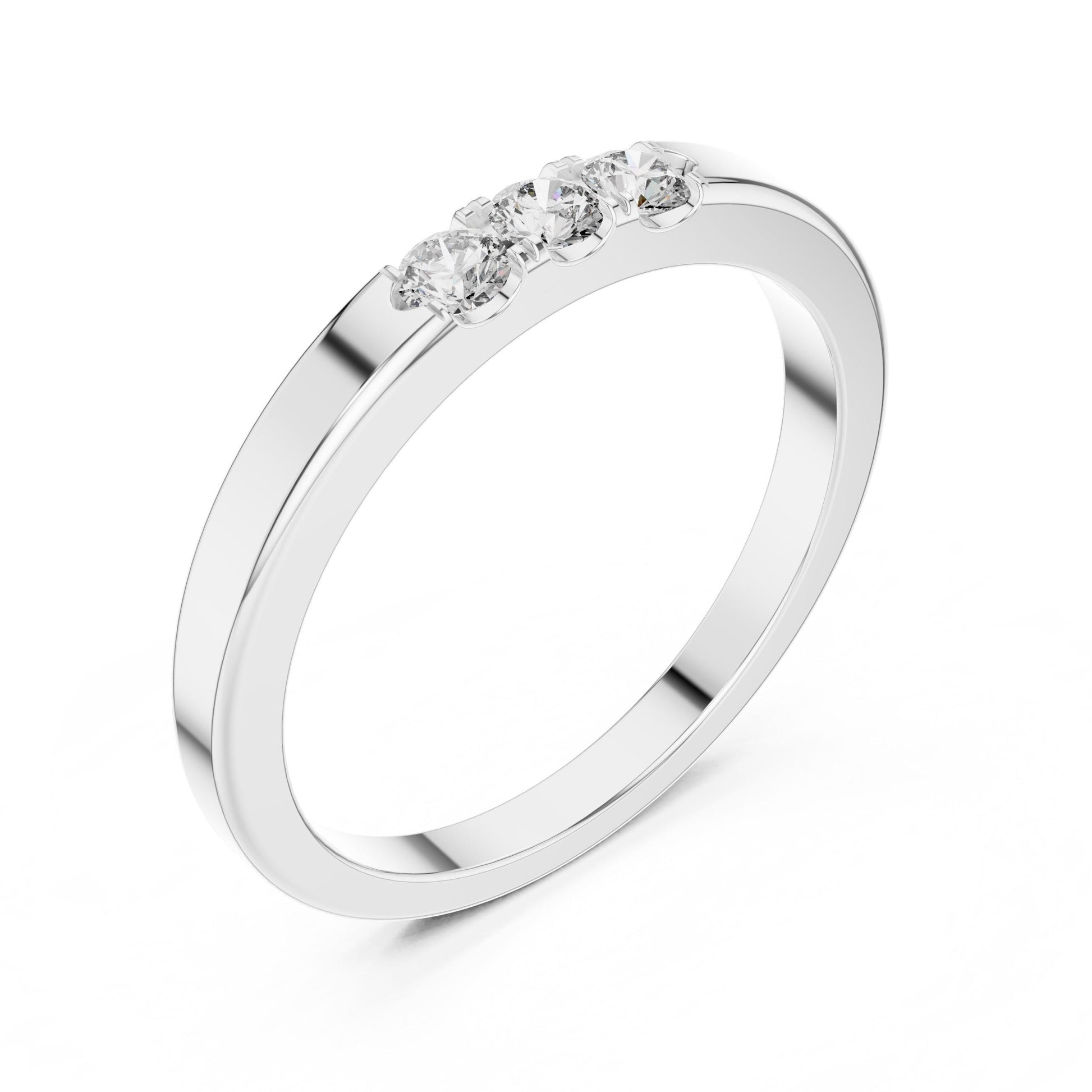Riora Moissanite wedding band in rose gold, minimalist stackable promise ring with diamond accents, elegant anniversary jewelry for women