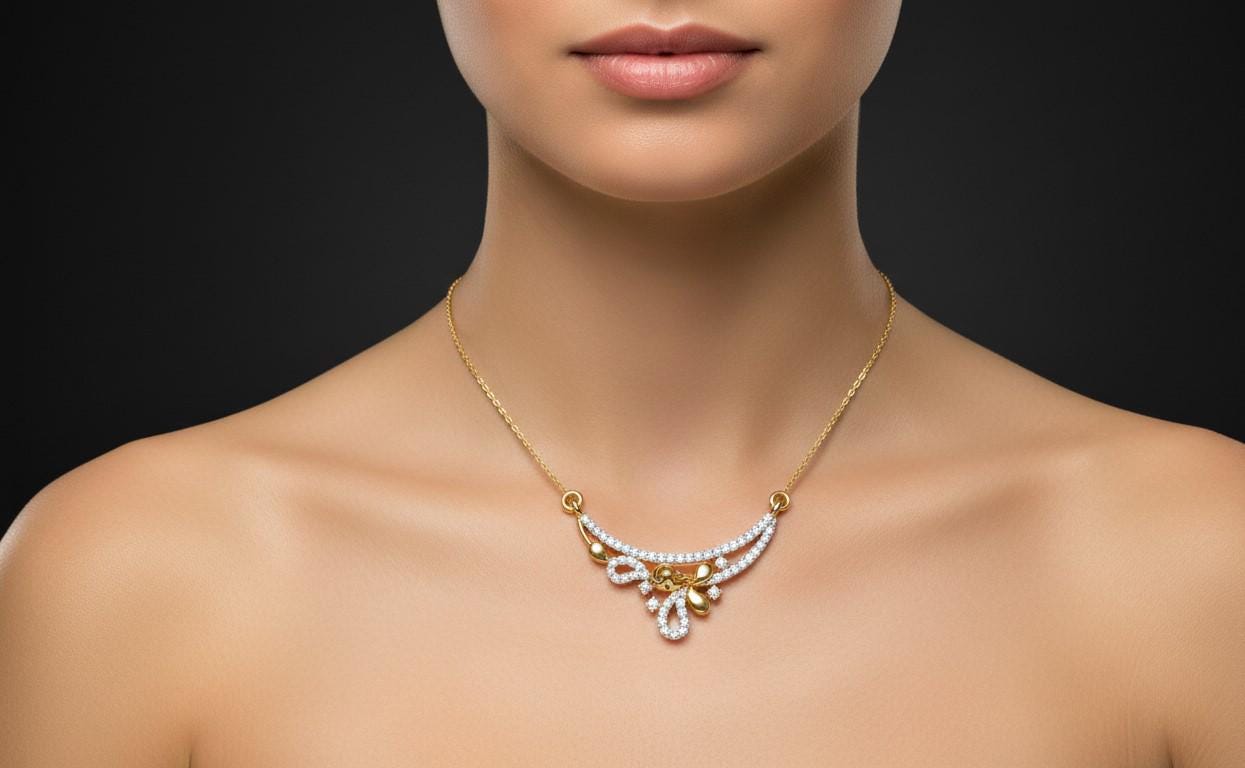 Moissanite Curved Pendant Necklace for Women | Gold, Rose Gold & Silver | Bridal & Anniversary Gift