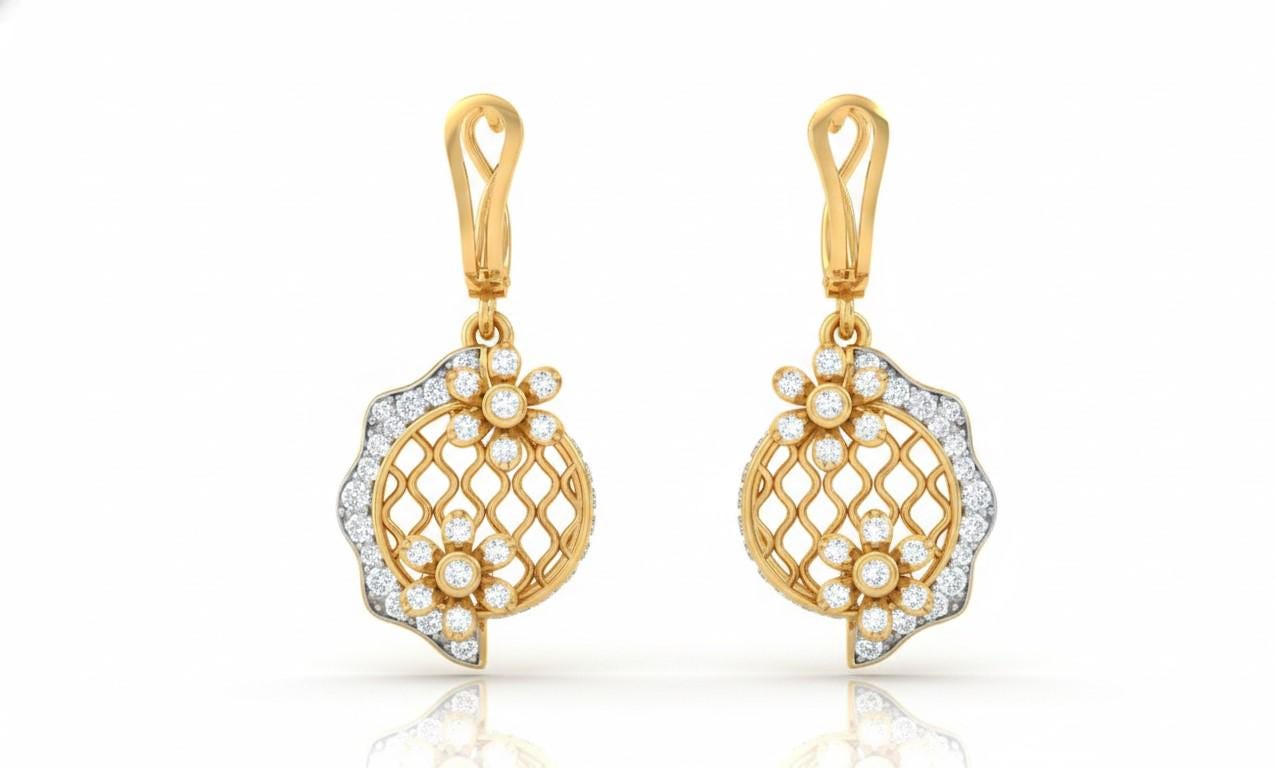 Moissanite Floral Lattice Drop Stud Earrings | Hypoallergenic | Gold, Rose Gold & Silver | Riora