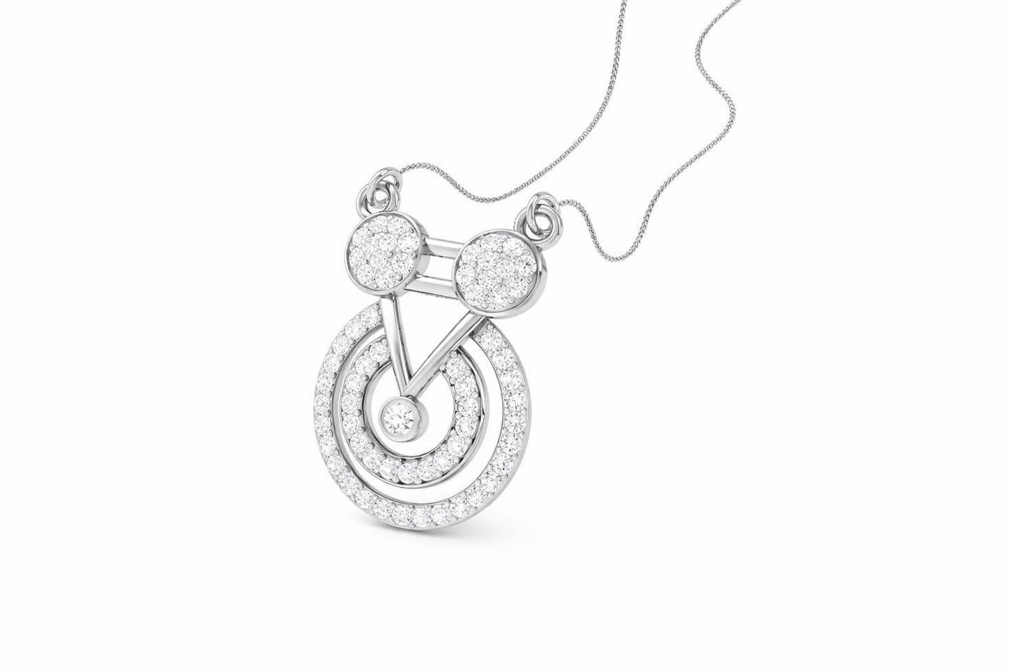 Riora moissanite geometric pendant necklace in gold, rose gold, or silver with minimalist circle charm, dainty bridal jewelry.