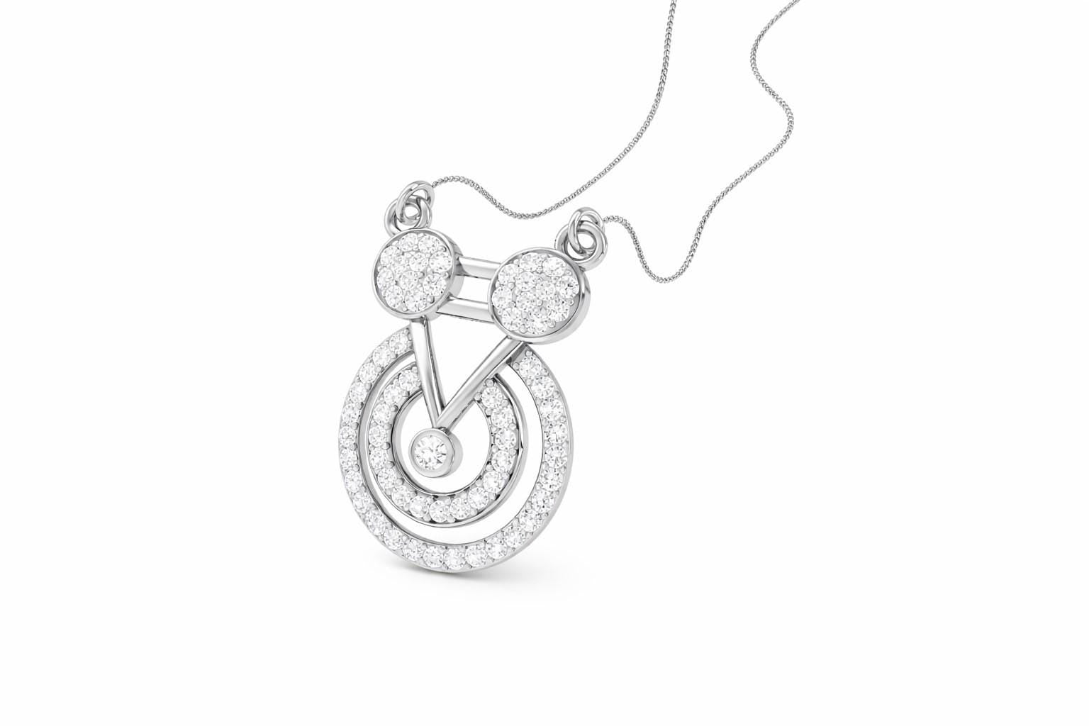 Riora moissanite geometric pendant necklace in gold, rose gold, or silver with minimalist circle charm, dainty bridal jewelry.