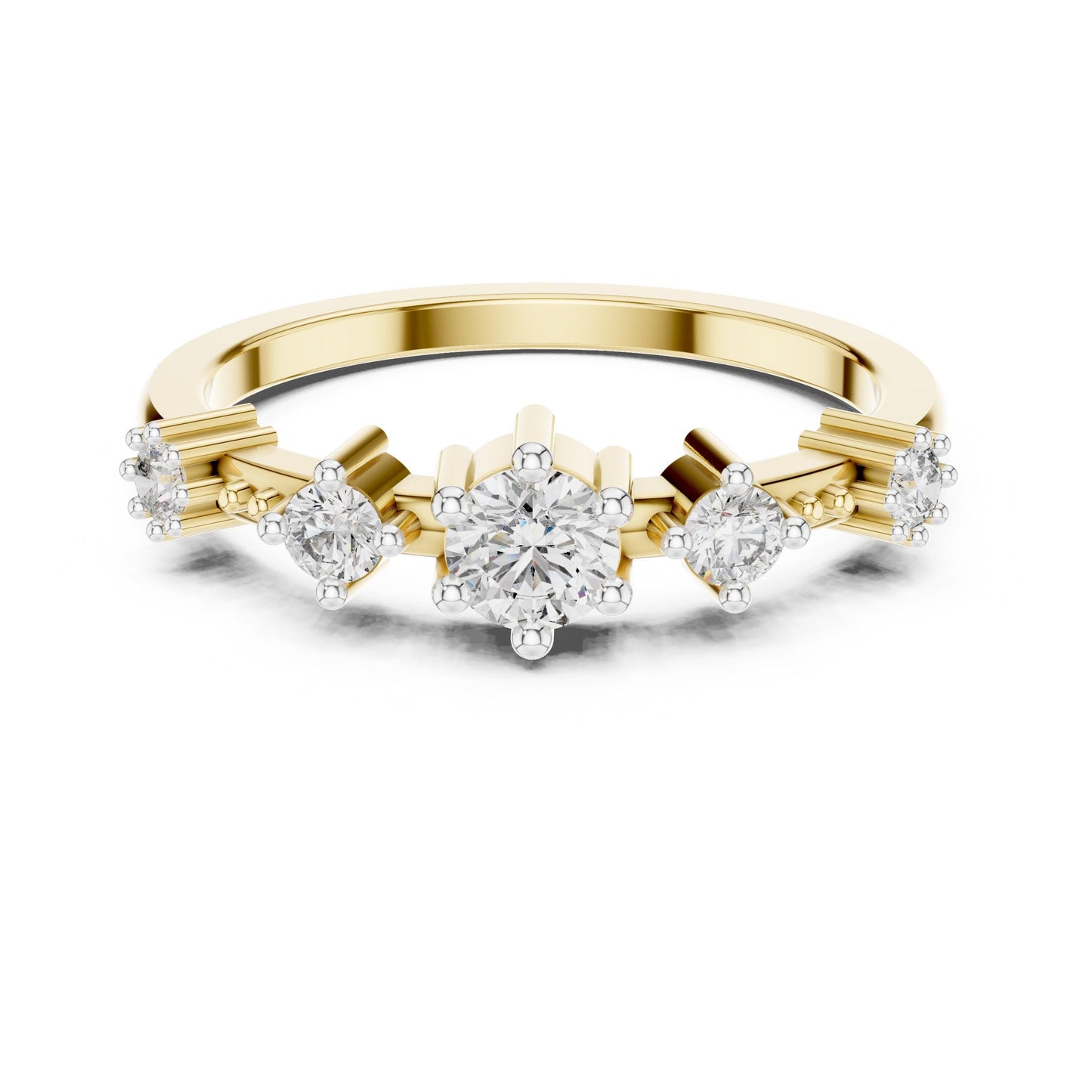 Riora moissanite five stone vintage crown prong engagement and anniversary ring for women, featuring minimalist rose design