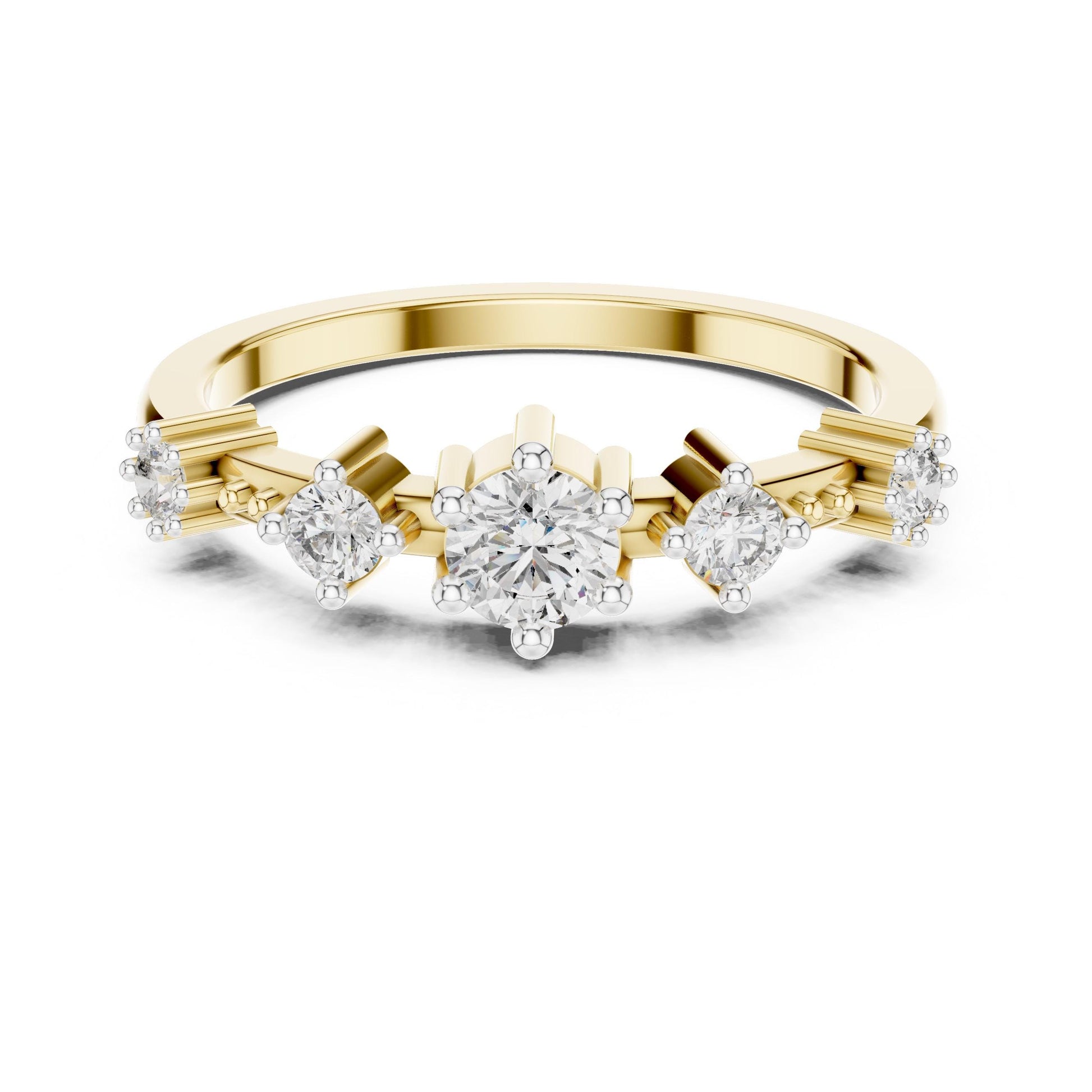 Riora moissanite five stone vintage crown prong engagement and anniversary ring for women, featuring minimalist rose design