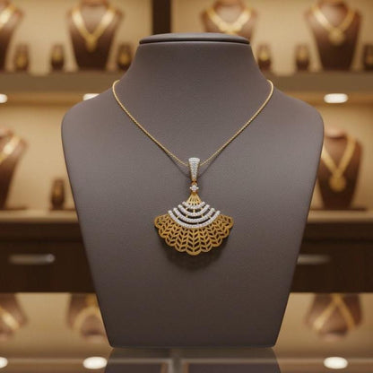 Moissanite Fan Pendant Necklace – Rose Gold Art Deco Style