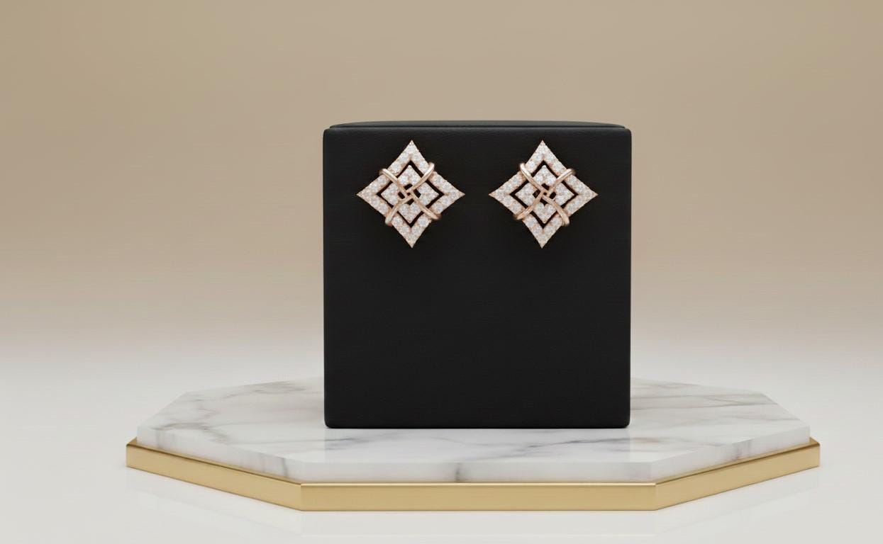 Moissanite Geometric Square Stud Earrings | Hypoallergenic | Gold, Rose Gold, Silver