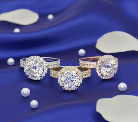 CZ Halo Engagement Ring | Gold, Rose Gold & Silver | Hypoallergenic Bridal Jewelry