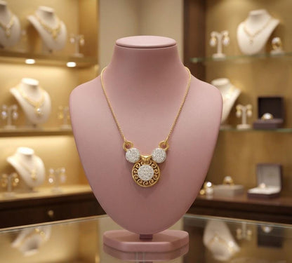 Rose gold Moissanite circle pendant featuring Mickey Mouse design, dainty luxury jewelry for women by Riora.