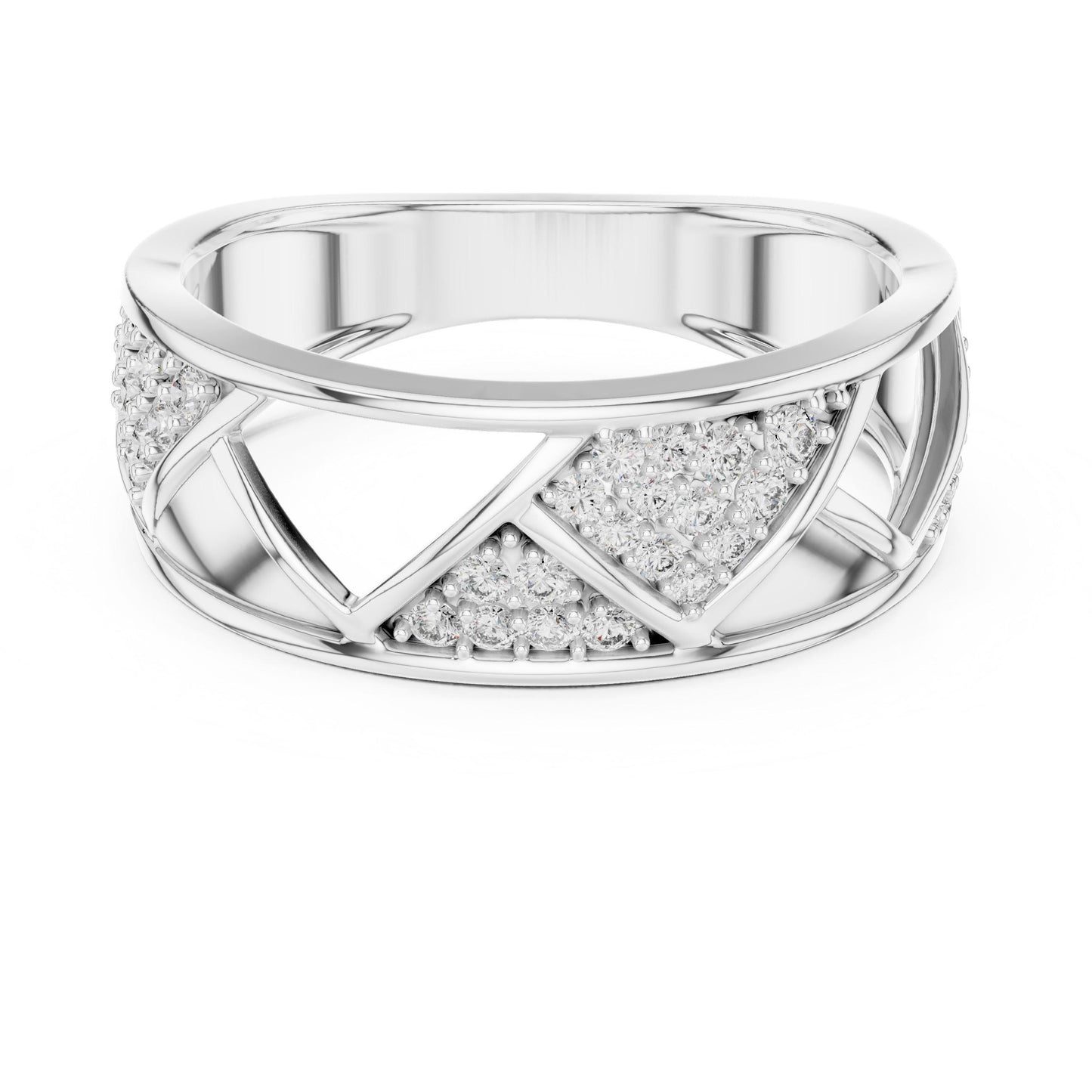 Riora luxury geometric CZ band ring in gold and silver, hypoallergenic and nickel-free, perfect for wedding or anniversary gifts for women.