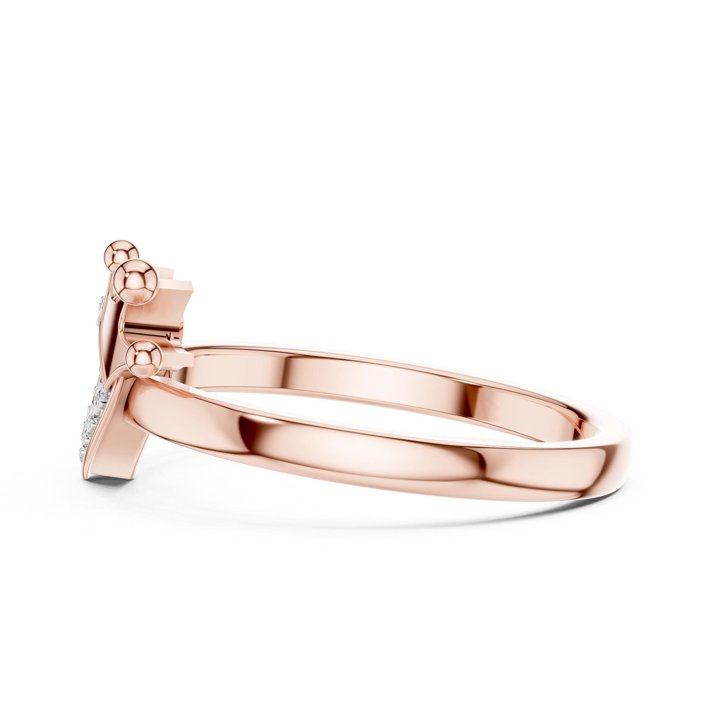 Riora Royal Heart Crown Moissanite ring with princess cut gemstone, rose gold band, romantic jewelry gift for her.