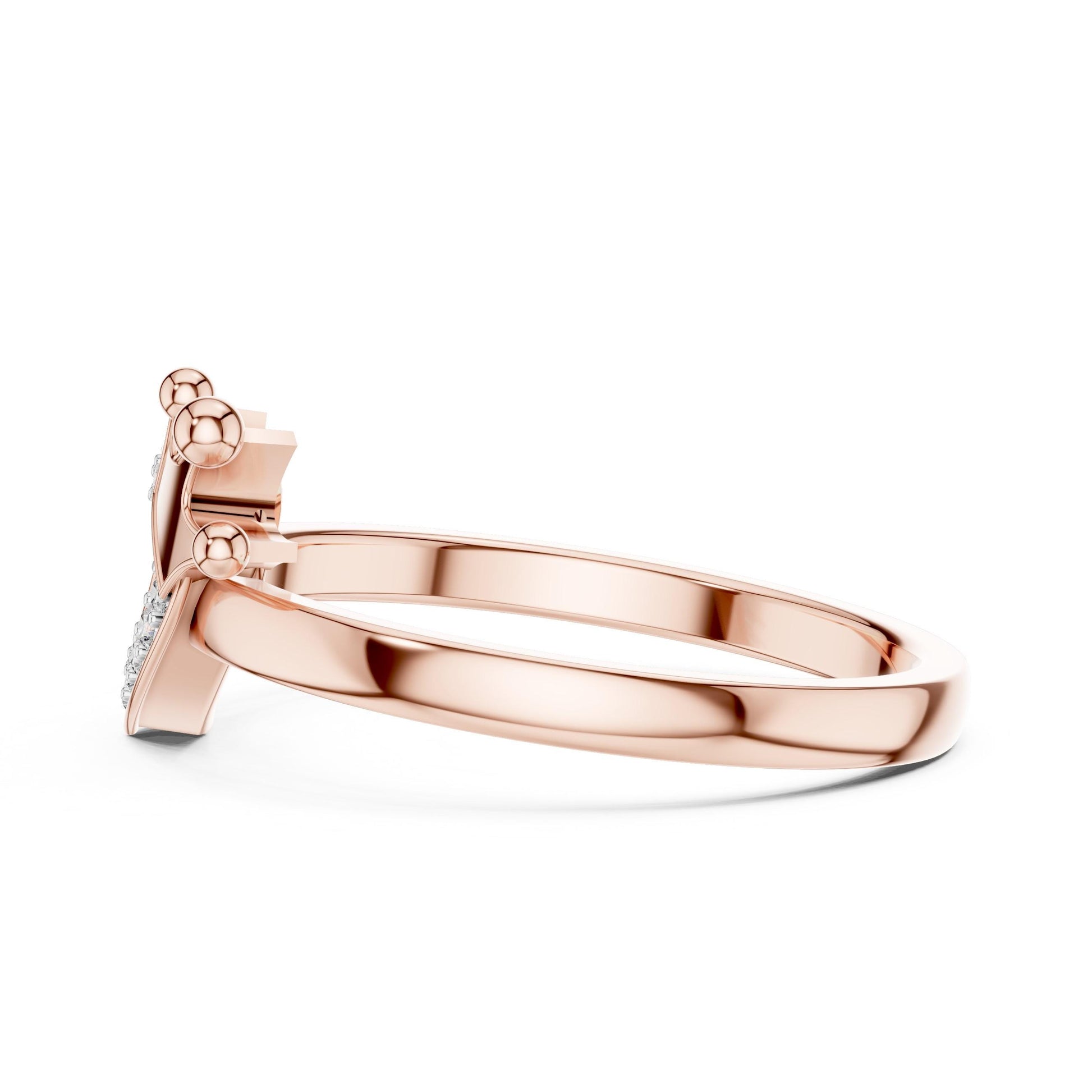 Riora Royal Heart Crown Moissanite ring with princess cut gemstone, rose gold band, romantic jewelry gift for her.