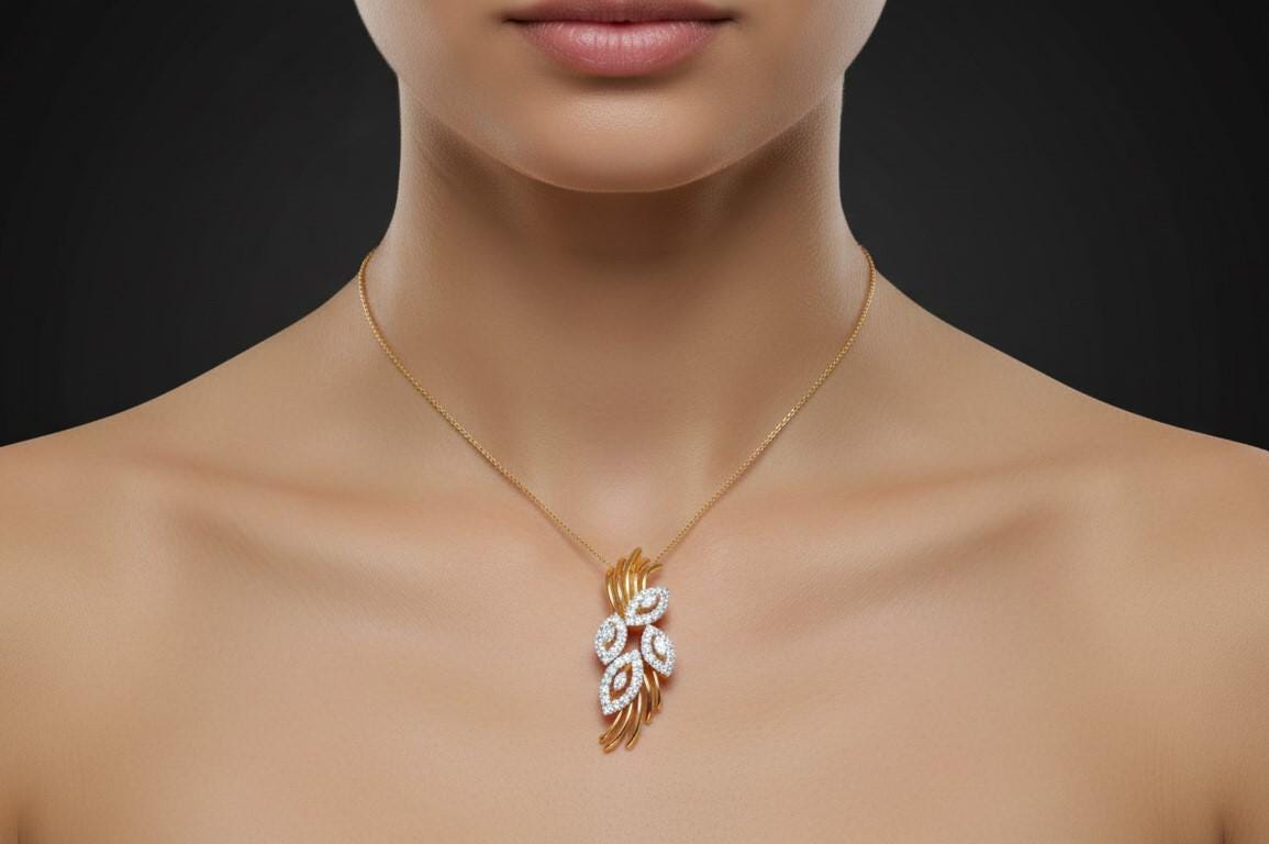 Moissanite Leaf Pendant Necklace, Hypoallergenic Adjustable Chain