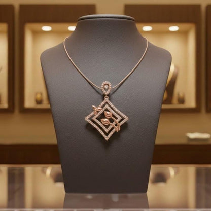 Moissanite Diamond Pendant Necklace, Gold Rose Silver Floral Geometric Charm  Chain Gift for Her