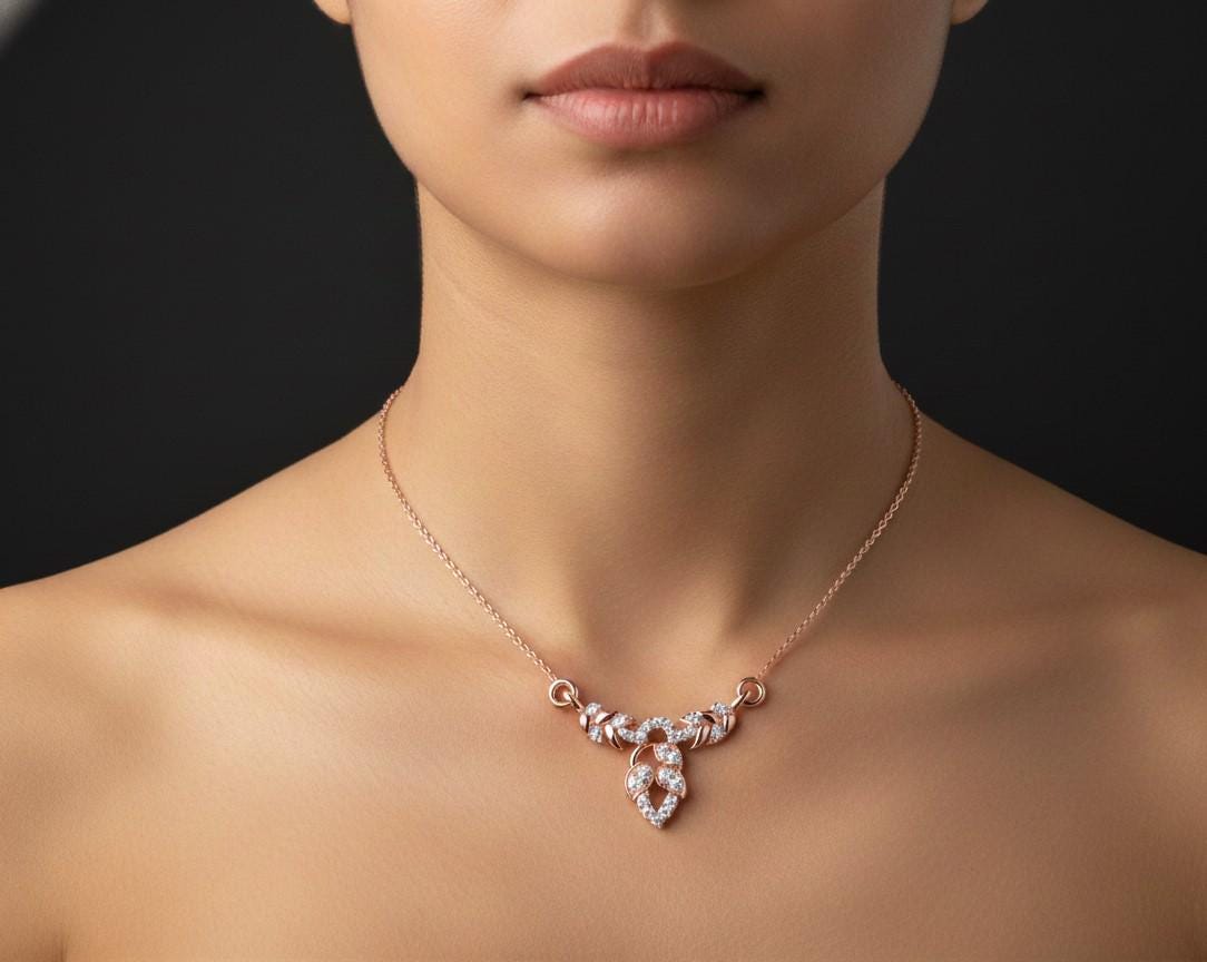 Moissanite Leaf Pendant Necklace, 22 Inch Chain, Bridal Jewelry