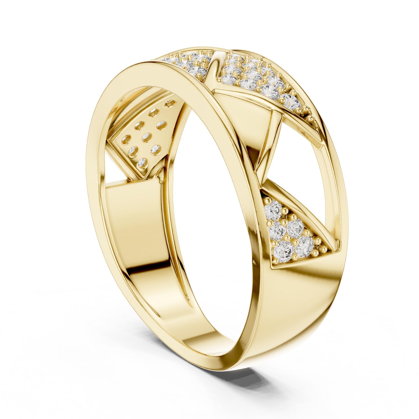 Riora luxury geometric CZ band ring in gold and silver, nickel-free hypoallergenic design, perfect for wedding or anniversary jewelry.
