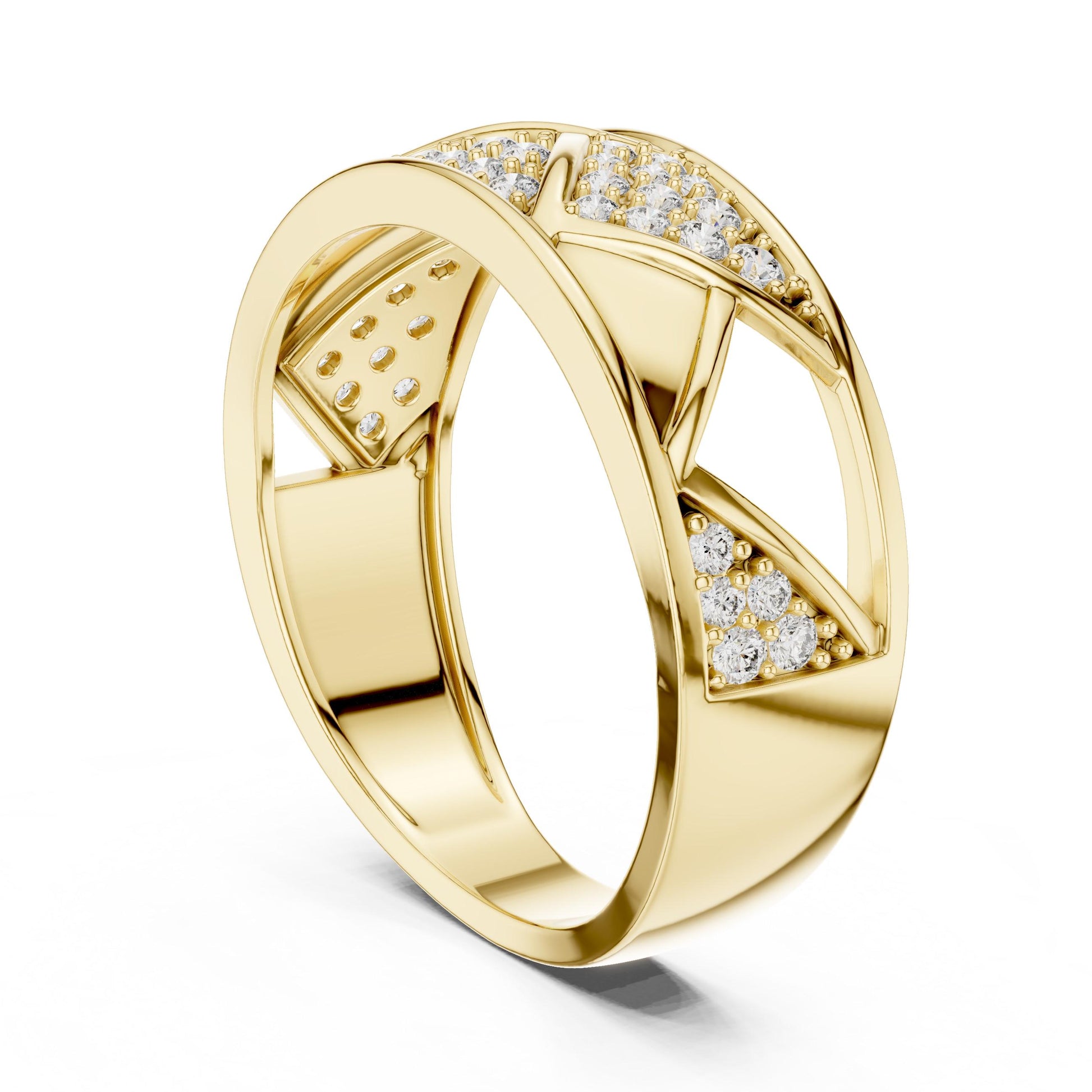 Riora luxury geometric CZ band ring in gold and silver, nickel-free hypoallergenic design, perfect for wedding or anniversary jewelry.