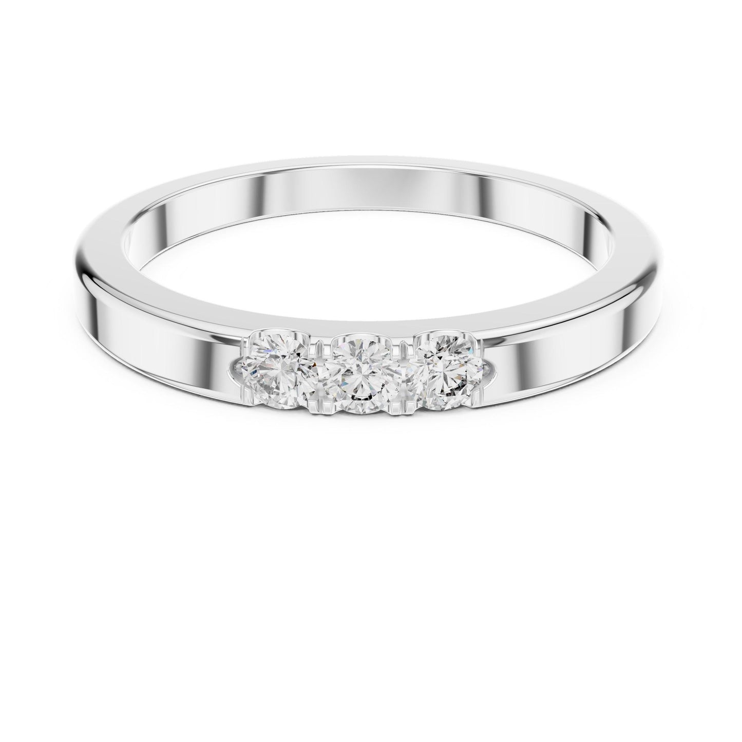 Riora moissanite wedding band with minimalist design, rose gold finish, stackable anniversary ring for women, featuring small sparkling stones
