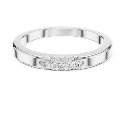 Riora moissanite wedding band with minimalist design, rose gold finish, stackable anniversary ring for women, featuring small sparkling stones