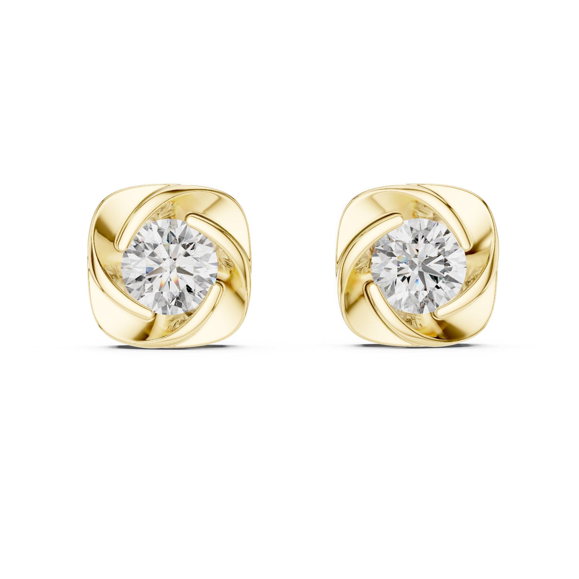 Riora moissanite diamond stud earrings in gold, rose, and silver with minimalist sparkling design for bridal or wedding jewelry.