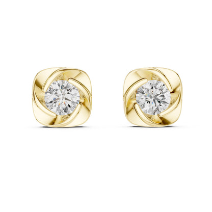 Riora moissanite diamond stud earrings in gold, rose, and silver with minimalist sparkling design for bridal or wedding jewelry.