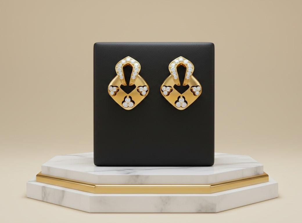 Riora Moissanite stud earrings in gold, rose, and silver with diamond-like sparkle, hypoallergenic and nickel-free.