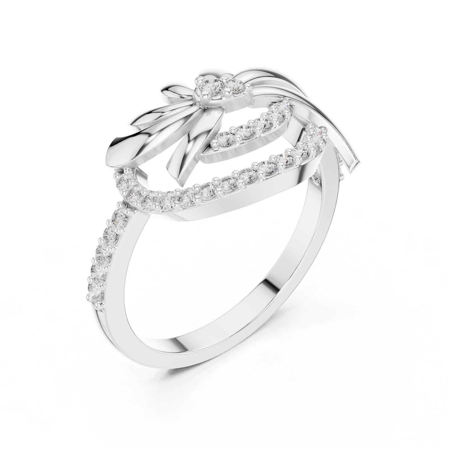 Rose gold floral swirl moissanite diamond engagement ring with vintage leaf design, crafted by Riora for women.