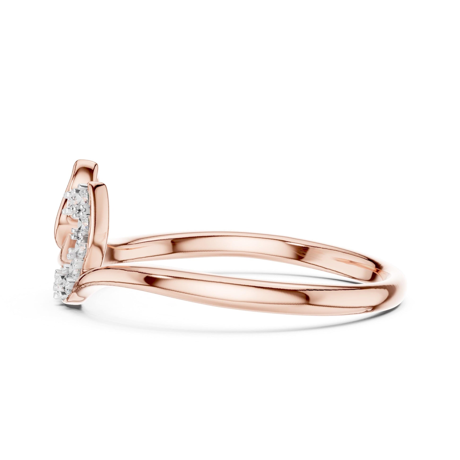Rose gold Leaf Moissanite ring with nature-inspired design, minimalist band, and diamond alternative for bridal or promise jewelry.