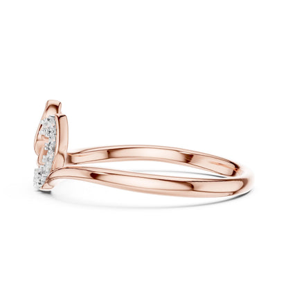 Rose gold Leaf Moissanite ring with nature-inspired design, minimalist band, and diamond alternative for bridal or promise jewelry.