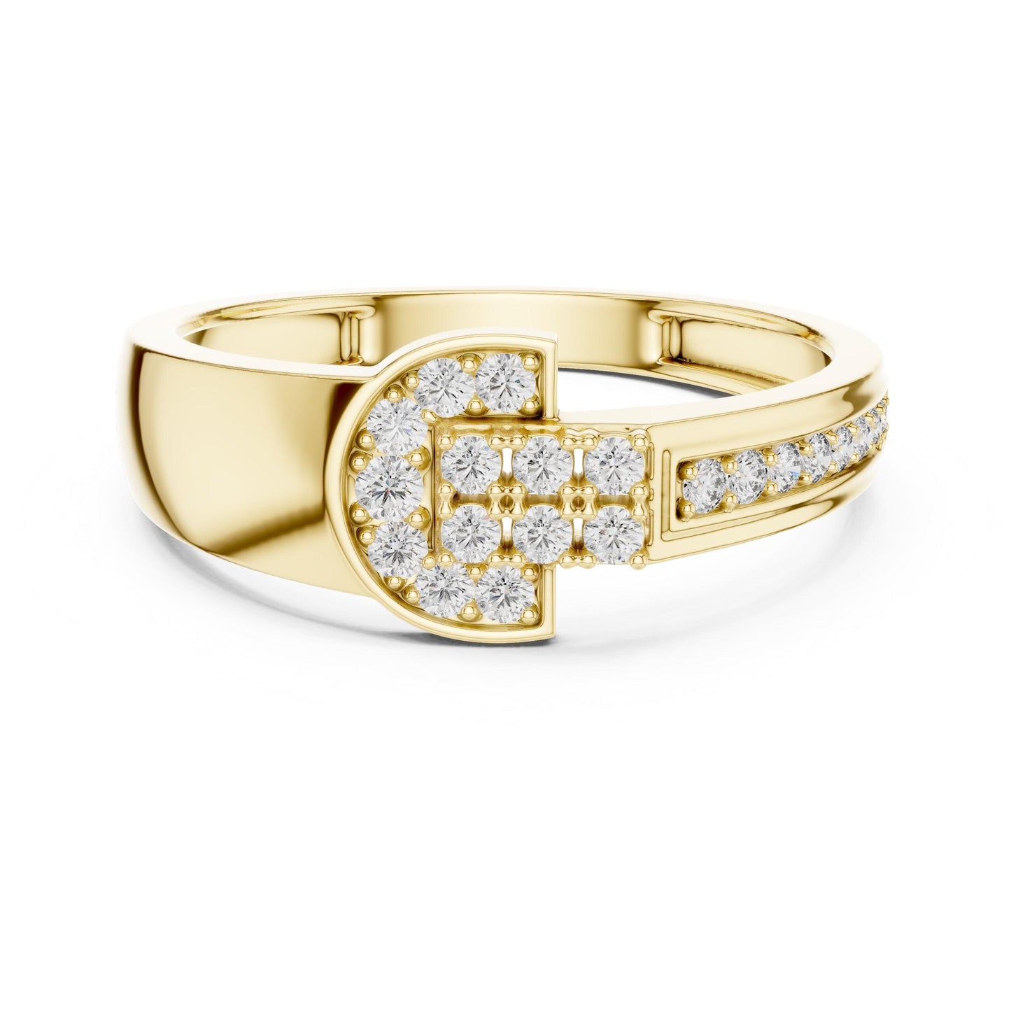 Riora luxury moissanite diamond buckle ring in silver, minimalist statement jewelry for women, elegant bridal accessory