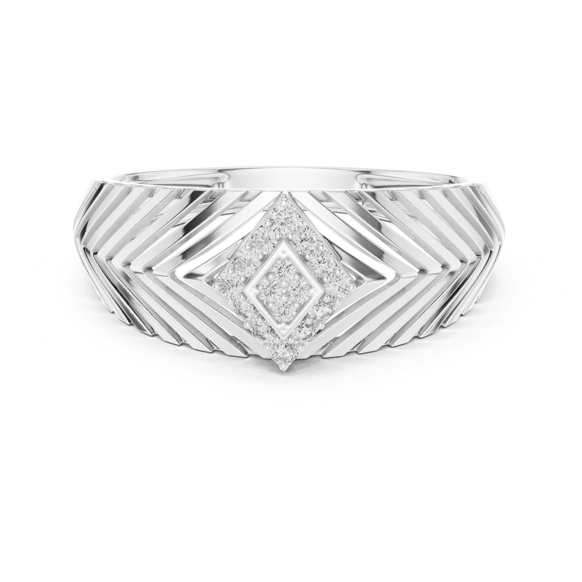 Riora geometric CZ Chevron wide band ring in gold rose with hypoallergenic design, luxury anniversary promise jewelry.
