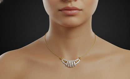 Moissanite Fan Pendant Necklace | Gold, Rose Gold & Silver | Elegant Bridal & Gift Jewelry