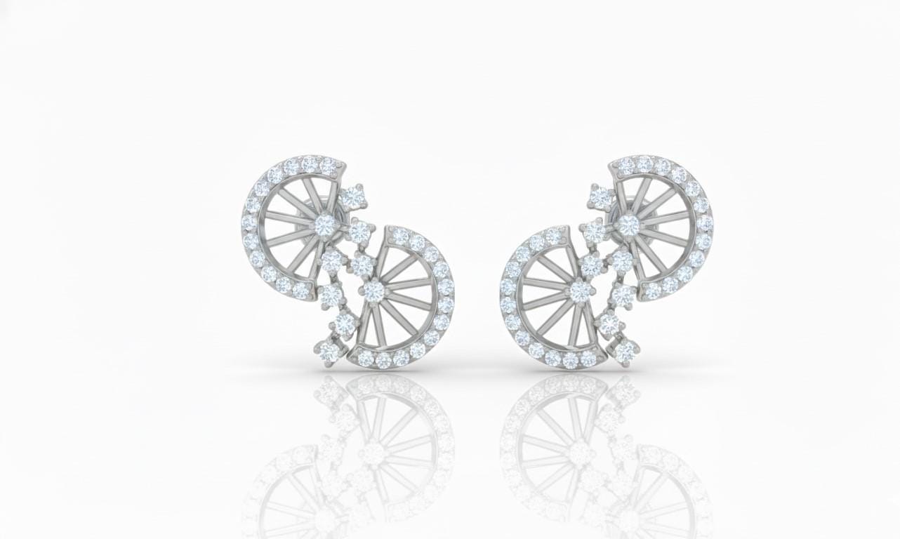 Moissanite Wheel Stud Earrings for Women | Gold, Rose Gold & Silver | Bridal & Anniversary Gift