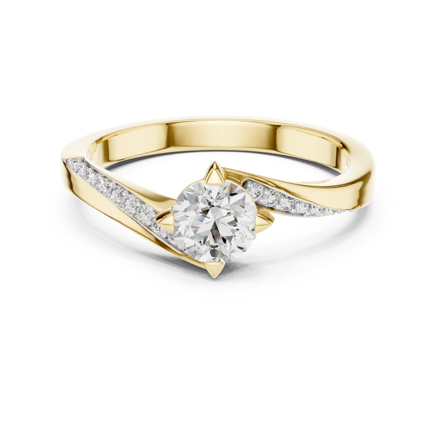 Riora twisted moissanite diamond engagement ring with round cut stones, elegant promise band for women, unique wedding ring design.