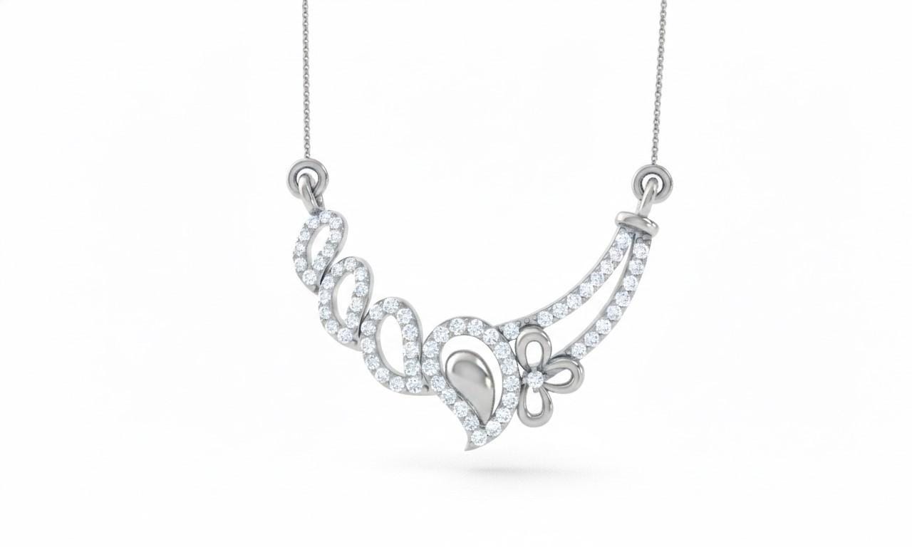 Riora rose gold floral swirl moissanite diamond necklace with elegant wedding jewelry design, perfect for special occasions.
