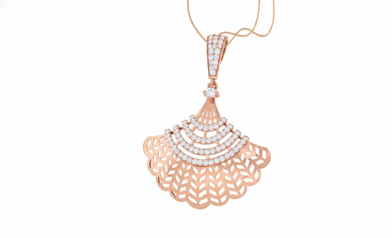 Moissanite Fan Pendant Necklace – Rose Gold Art Deco Style