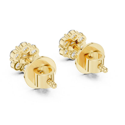 Riora Moissanite diamond cluster stud earrings in gold and rose gold, minimalist bridal jewelry for everyday elegance