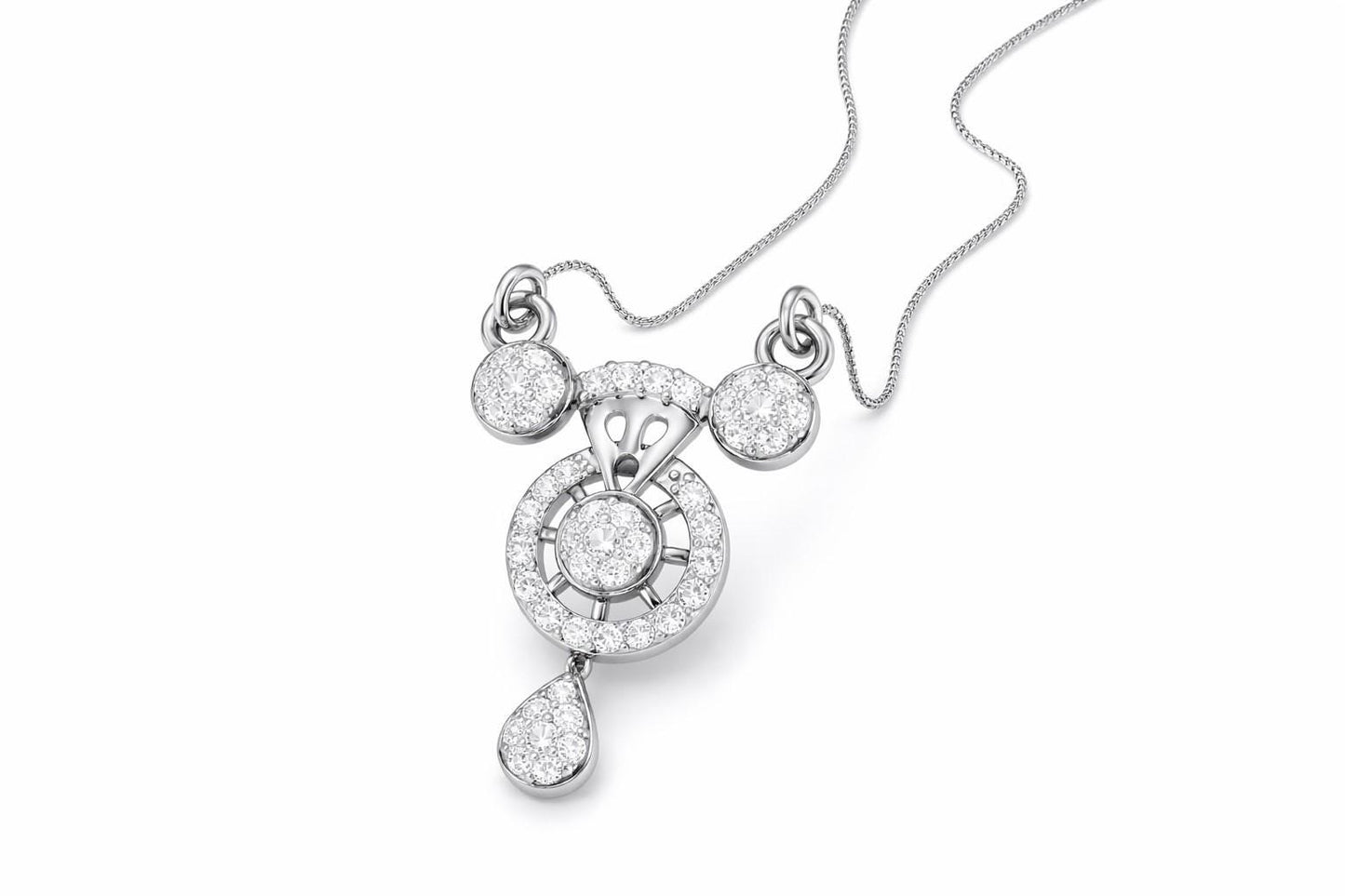 Riora moissanite halo drop necklace with diamond look pendant in gold, rose gold, and silver, ideal for bridal and wedding jewelry