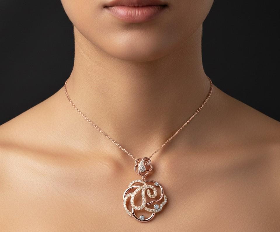Moissanite Swirl Pendant Necklace for Women | Gold, Rose Gold & Silver | Bridal & Anniversary Gift
