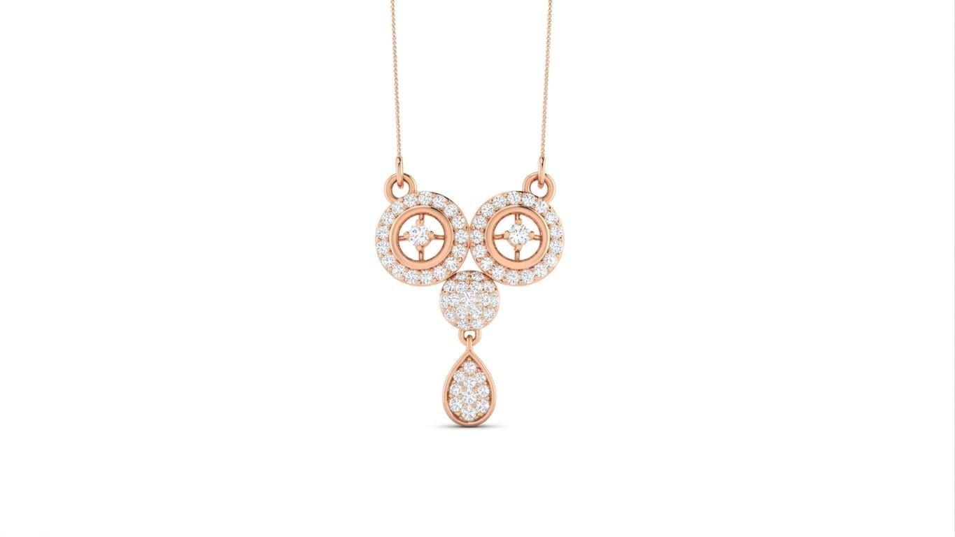 Riora Moissanite circle drop necklace with gold, rose, and silver pendant, featuring a minimalist, dainty bridal jewelry design.